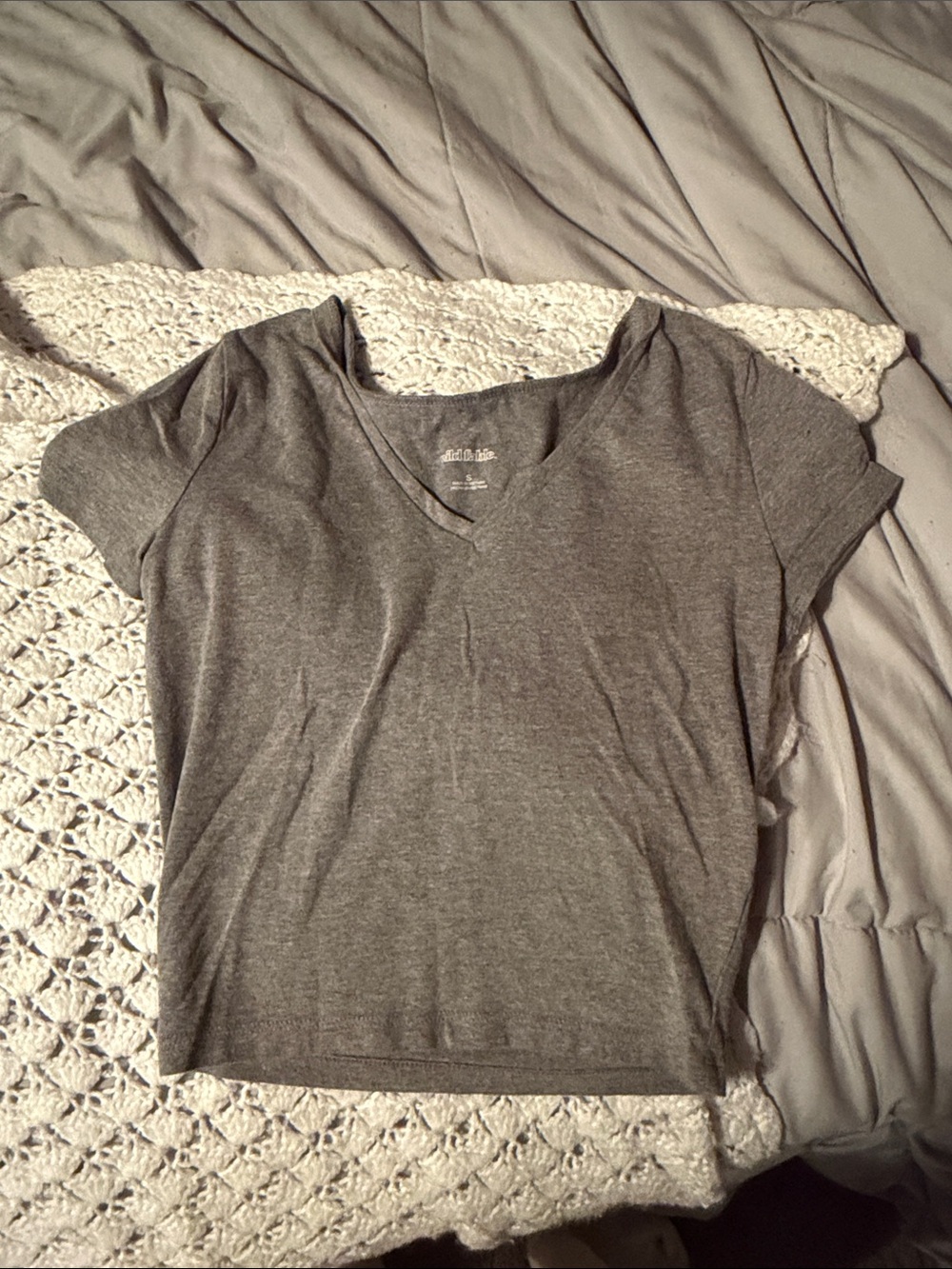 Soft V-Neck Women’s Top Fitted Slightly Cropped- Gray